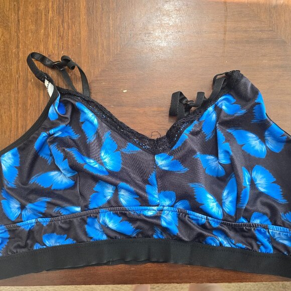 Women's Plus 4X Blue and Black Butterfly Bralette - Picture 1 of 5